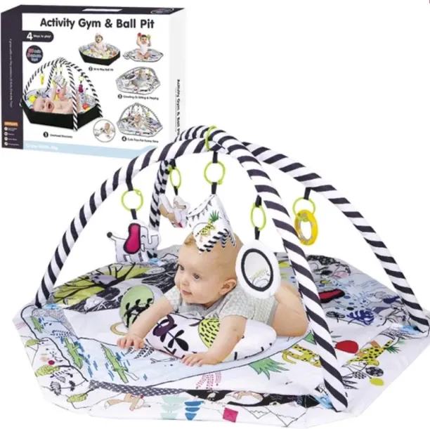 Teeto Toys Baby Activity Gym And Ball Pit 4 in 1 Black/White Baby Mat Crib Toy and Play Gym
