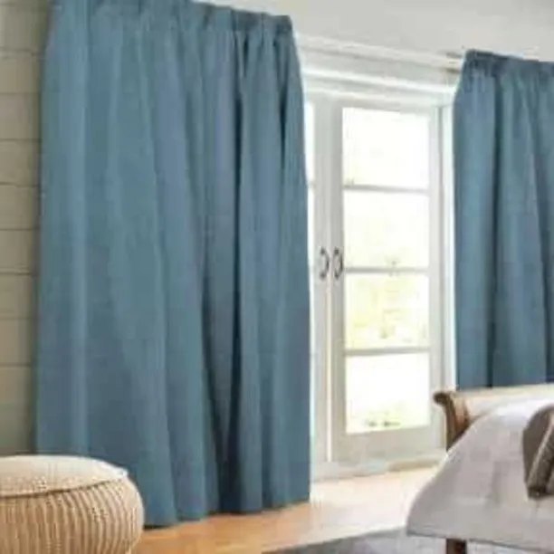 Finish Style Designer Velvet – Taped Curtain – Blue Semi Transparent (250 cm x 230 cm) Polyester Cu…