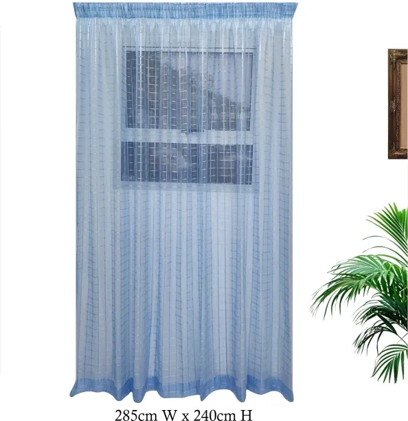 Matoc Designs Curtain Grid Voile Blue Taped 285cm W x 240cm H Semi Transparent (285 cm x 240 cm) Bl…