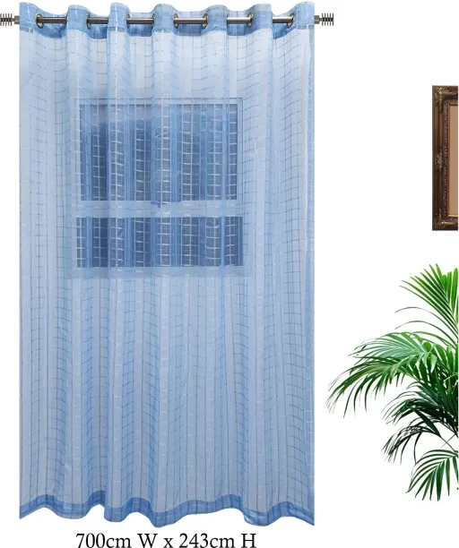 Matoc Designs Curtain Grid Voile Blue Eyelet 700cm W x 243cm H Semi Transparent (700 cm x 243 cm) B…
