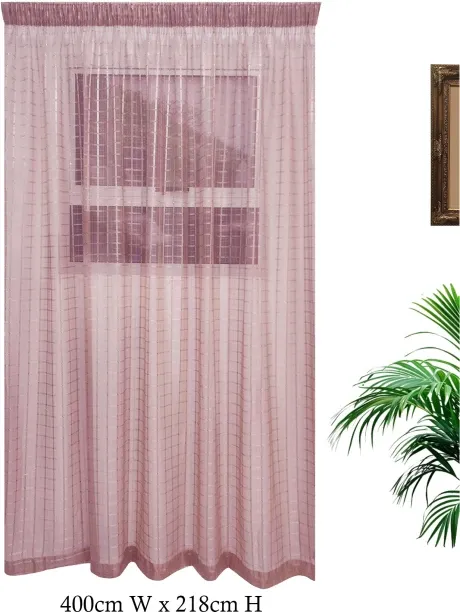 Matoc Designs Curtain Grid Voile Dusty Pink Taped 400cm W x 218cm H Semi Transparent (400 cm x 218 …