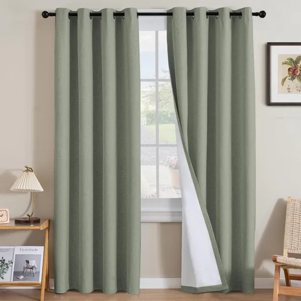 JES Linen Curtains 100% Blackout Curtains Blackout (54 cm x 84 cm) Linen Blend Curtain