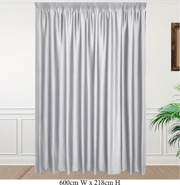 Matoc Designs Curtain Blockout Shimmer Silver Grey Taped 600cm W x 218cm H Blackout (600 cm x 218 c…