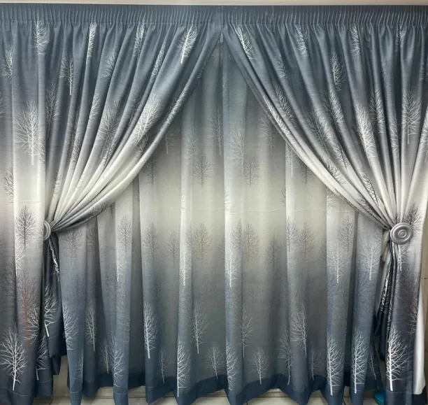 Generic Grey And White Theme Curtain & Lace 2.5x2.4m Blackout (500 cm x 240 cm) Polyester, Cotton C…