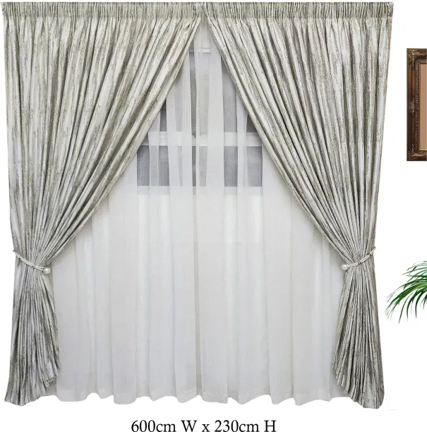 Matoc Designs Curtain Set- Textured Abstract Cream and Linen Textured Sheer Natural - Taped- 600cm …