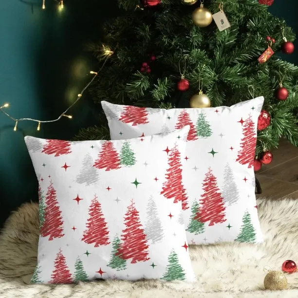 ONESTOGO CaliTime Throw Pillow Cases Pack of 2 Cozy Fleece Christmas Trees Stars Decorative Cushion…