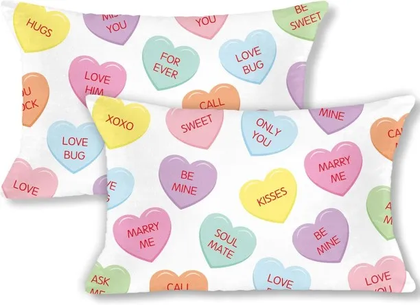 ONESTOGO 2Pcs Valentine’s Day Conversation Cute Hearts Throw Pillow Covers, 12 * 20Inch Candy Love …