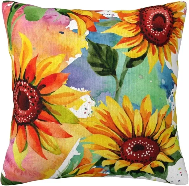 ONESTOGO 18 x 18 Inch Art Sunflower Throw Pillow Case Cushion Cover Soft Square Pillowcases for Sof…