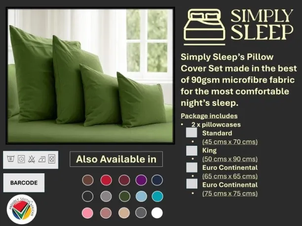 Simply Sleep Everyday Collection Pillow Cover Set - 90GSM - Euro Continental Plain Pillow Cases