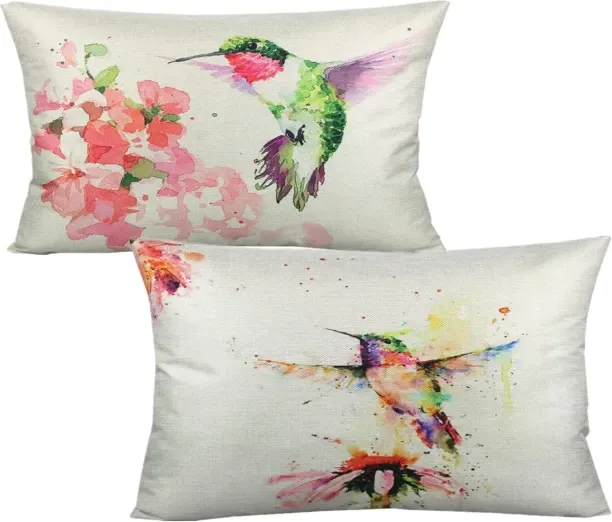 ONESTOGO 12x20 Inch Set of 2 Summer Outdoor Patio Lumbar Throw Pillow Covers Hummingbirds Furniture…