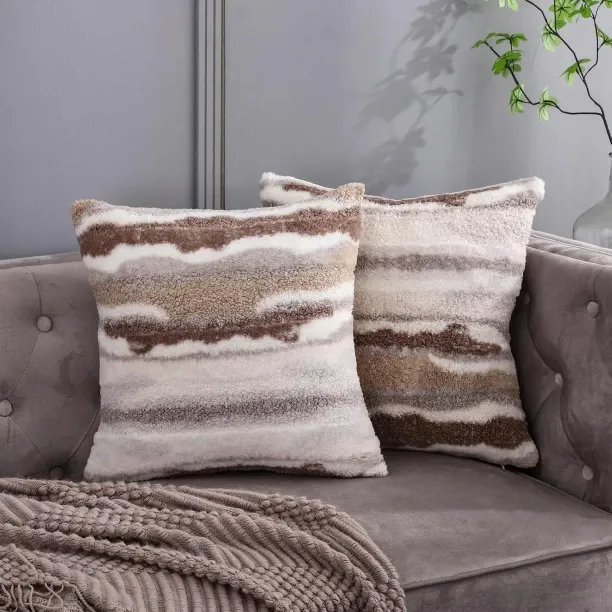 ONESTOGO Decorative Throw Pillow Covers 24x24 Set of 2 Faux Fur Fluffy Plush Sherpa Fuzzy Cushion C…