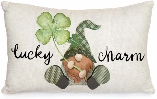 ONESTOGO St Patricks Day Lumbar Pillow Cover 12X20 Lucky Charm Clovers Gnome Decor Farmhouse Decora…