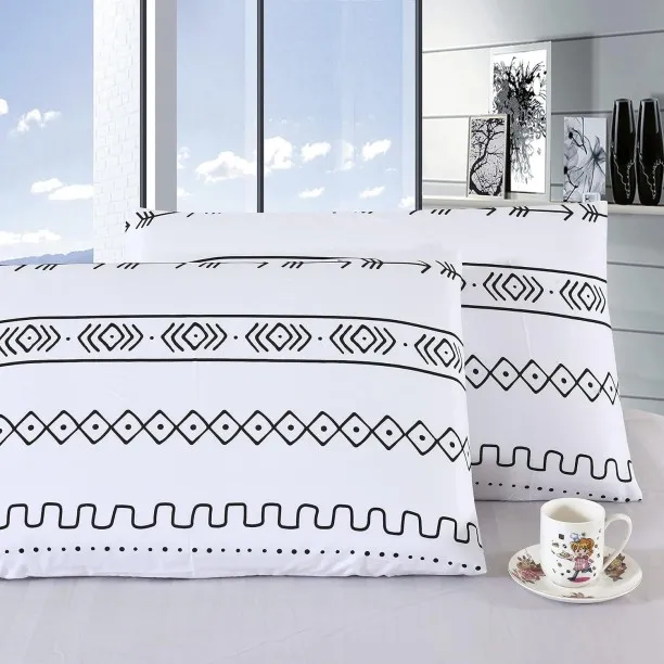 ONESTOGO Bedding King Size Pillow Case Set of 2, Black Stripe Geometric Printed on White Pillow Cas…