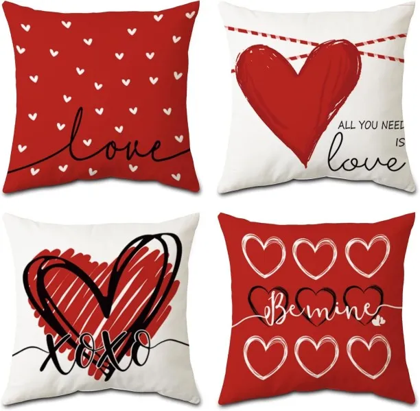 ONESTOGO 4 Pcs Valentines Day Pillow Covers 18x18, Love Heart Valentines Day Throw Pillowcase, Vale…