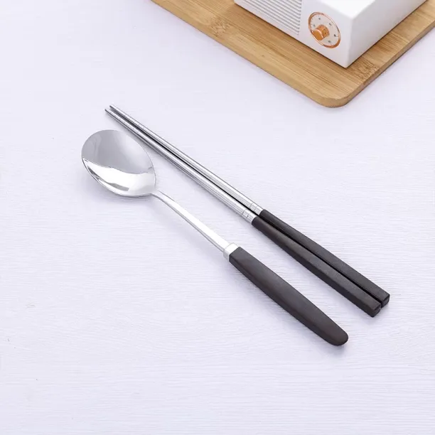 Huanix Brown,Chopsticks Dessert Spoon Flatware Stainless Steel Cutlery Set Sushi Sticks Coffee Tea …