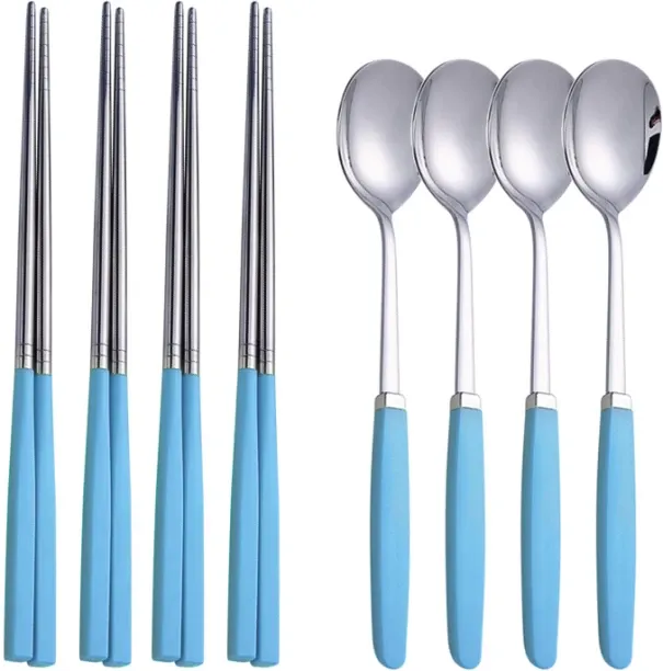 Huanix 8Pcs Blue,Tableware Set 304 Stainless Steel Cutlery Set High Quality Dinner Set Spoon Chopst…