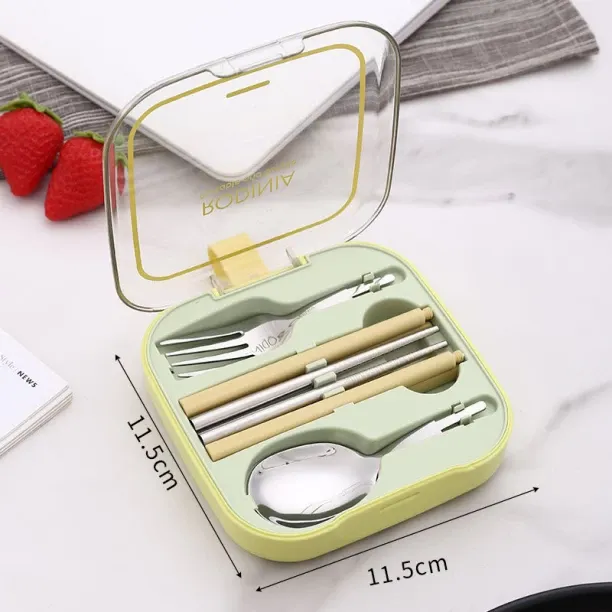 Huanix Yellow Green,Portable Reusable Stainless Steel Travel Cutlery Set Folding Utensil Set with C…
