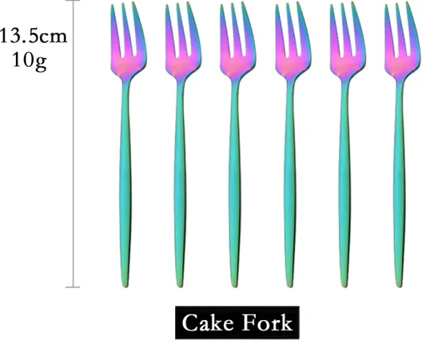 Huanix Rainbow,6pcs Dinnerware Set White Gold Cake Fruit Forks Cutlery Set Stainless Steel Flatware…