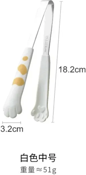 Huanix White-M,Cat Paw Shape Food Tongs Cute Cartoon Meal Tongs Stainless Steel Barbecue Tongs Sand…