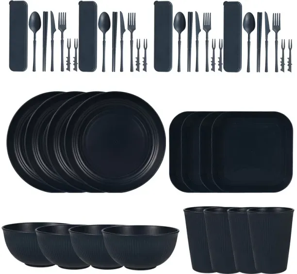 Huanix 44pcs lot9,Natural Wheat Straw Tableware Dinnerware Sets Biodegradable Unbreakable Plates Bo…