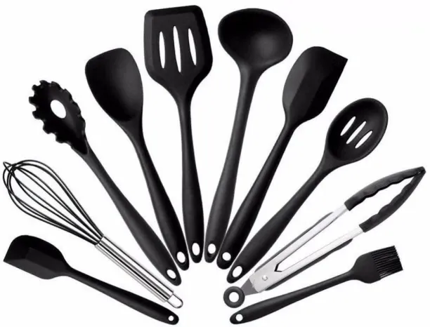 10-Piece Nonstick Silicone Kitchen Utensils Set - Black Silicone Kitchen Utensils Set-generic Silic…