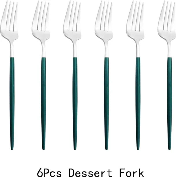 Huanix Green Silver,6pcs/Set Black Gold Dessert Fork Set Mirror Stainless Steel Colorful Fork Set T…