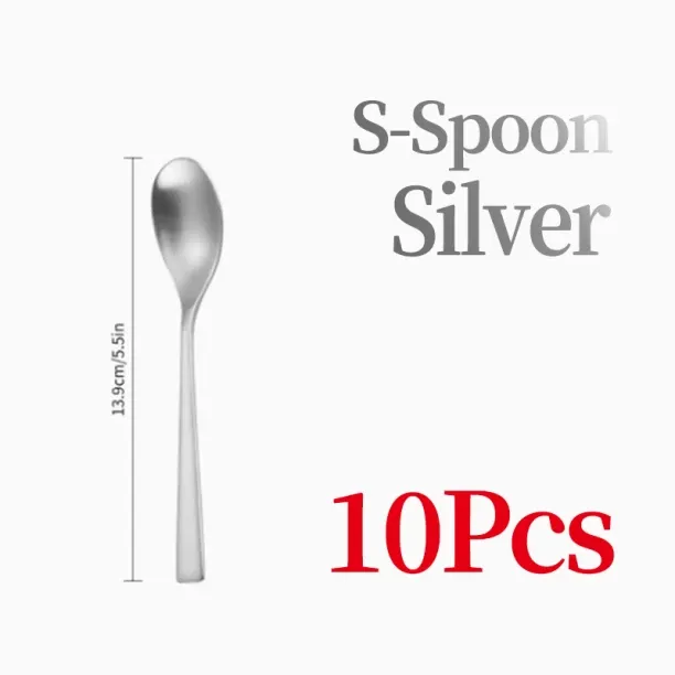Huanix S-silver spoon,10pcs 304 stainless steel Western cutlery, customized retro matte fork Tea sp…