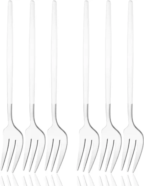 Huanix white silver,6Pcs Pink Gold Dinnerware Set Stainless Steel Small Fork Cutlery Cake Fork Frui…