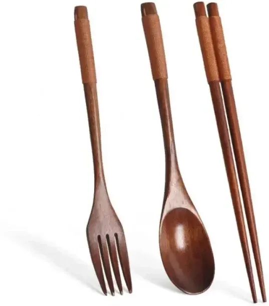 Huanix Style B,3 Piece Set Stainless Steel Cutlery Wooden Tableware Coffees and Teas Tableware Fork…