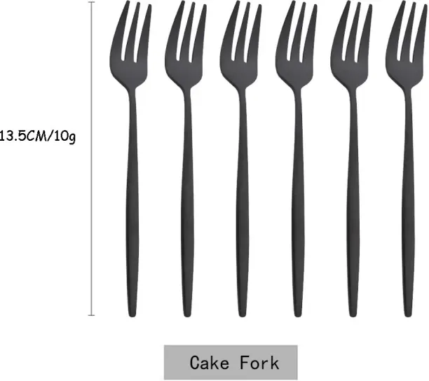 Huanix Black,6Pcs Silver Fruit Cake Dinnerware Set Mirror Stainless Steel Tea Fork Set Snack Fork S…