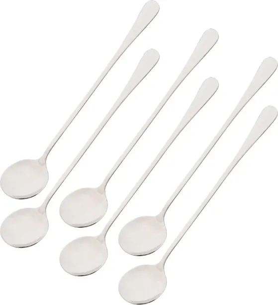 Huanix silver,6pcs Stainless Steel Long Handled Spoon Set Shiny Stirring Coffee Dessert Spoon Suita…
