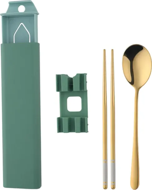 Huanix Gold 2,3Pcs Dinnerware Set Stainless Steel Spoon Chopsticks with Box Gift Portable Travel Ca…