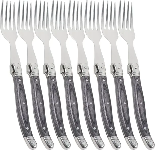 Huanix 8pcs, Elegant Grey Steak Forks Set Meat Fork Dinnerware Cutleries Stainless Steel Grey Pakka…