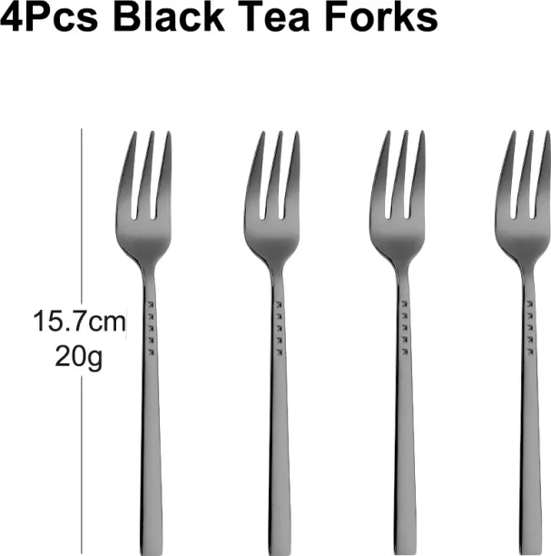 Huanix 4pcs Black,Black Tea Fork Set Gold Cake Mini Fruit Fork Stailess Steel Coffee Forks Mirror S…