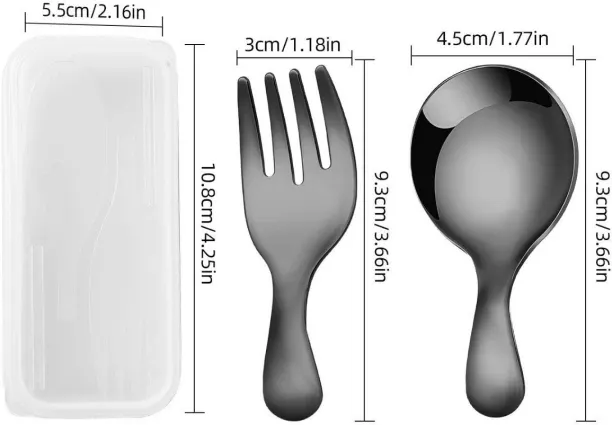 Huanix Black,2Pcs Tableware Set Spoon Fork Stainless Steel Mini Portable with Box Outdoor Camping C…