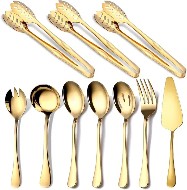 Huanix Gold-10 Piece,10-Piece Polished Stainless Steel Gold Serving Utensils Set Include Serving Sp…