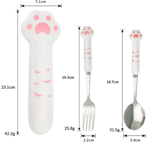 Huanix Pink,Cute Cat Paw Cutlery Set Stainless Steel Fork Spoon with Storage Box Dinnerware Tablewa…