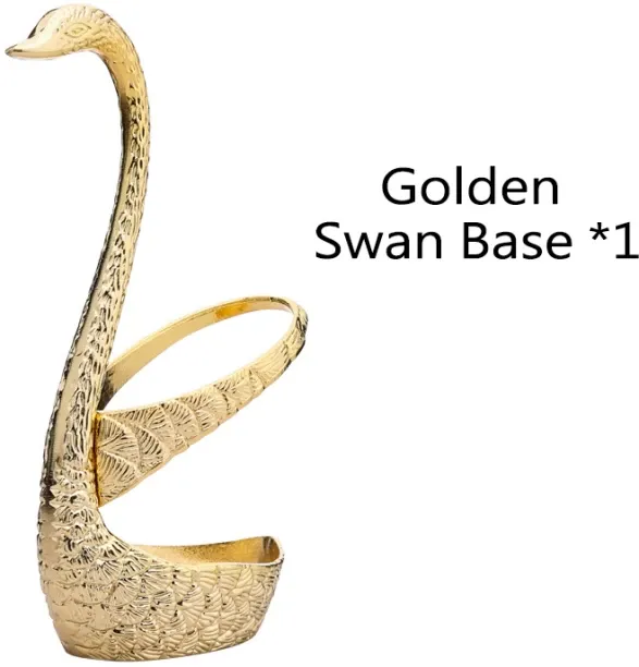 Huanix gold swan base,Stainless Steel Swan Base Holder with 3 Dessert Forks Coffee Spoons Set Table…