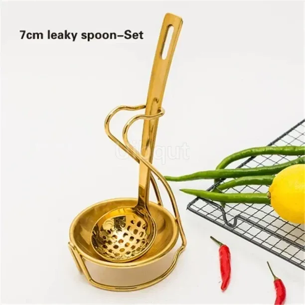 Huanix 7.5 Leaky spoon Set,Gold Soup Spoon Holder Stainless Steel Cutlery Shelf Spoon Restaurant La…