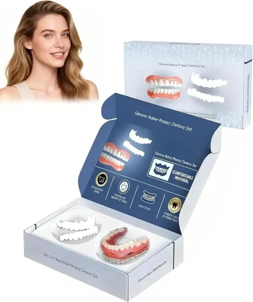 LIUHUI Full Set of Silicone Dentures, Veneers Snap in Teeth, Clip on Moldable Dentaduras Postizas A…