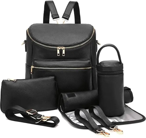 Belecoo Premium Waterproof Portable Fashion Vegan Leather Nappy Bags Baby Changing Bag Mommy Brown …