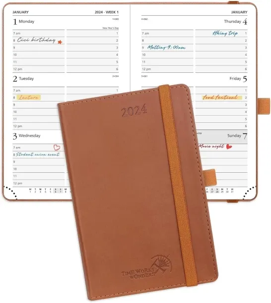 Hi Pansy Pocket Calendar 2024 Planner Weekly and Monthly for Purse - Agenda 2024 with Vegan Leather…