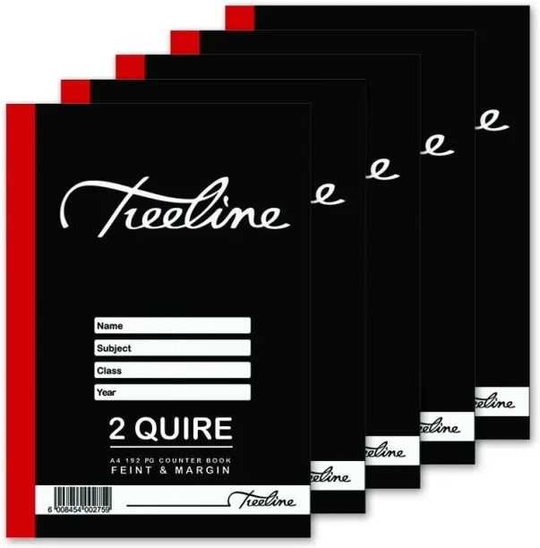 TRELINE BOOKS 2 Quire A4 192 pg - Feint & Margin (Box of 50) A4 Notebook Feint and Magin