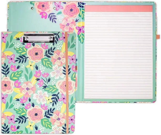 Hi Pansy Steel Mill & Co Cute Clipboard Folio with Refillable Lined Notepad and Interior Storage Po…