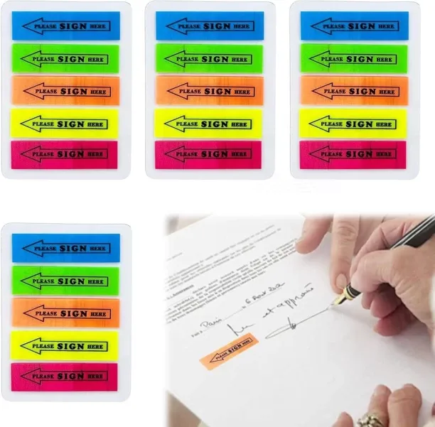 Hi Pansy 600 PCS Sign Here Stickers,5 Color Easy to Post Translucent Sign Here Tabs for Office Prod…