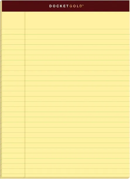 Hi Pansy Docket Gold Writing Pads, 8-1/2" x 11-3/4", Legal Rule, Canary Paper, 50 Sheets, 6 Pack (9…