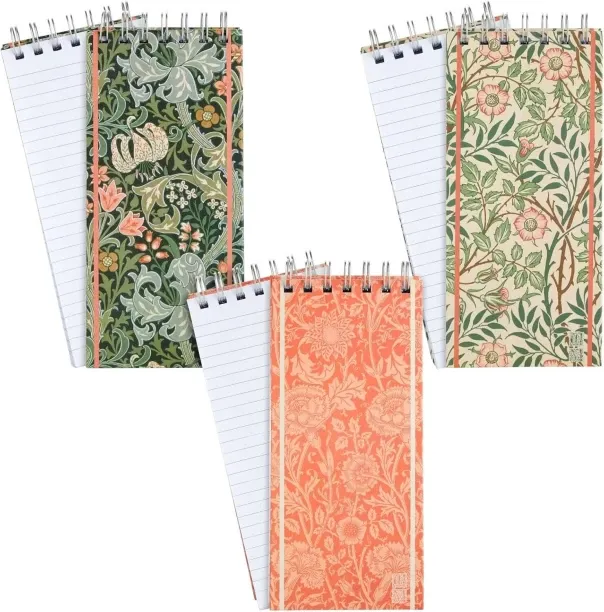 Hi Pansy 3 Pack Top Bound Spiral Notebooks, Hard Cover Skinny Notepads, William Morris Inspired (10…