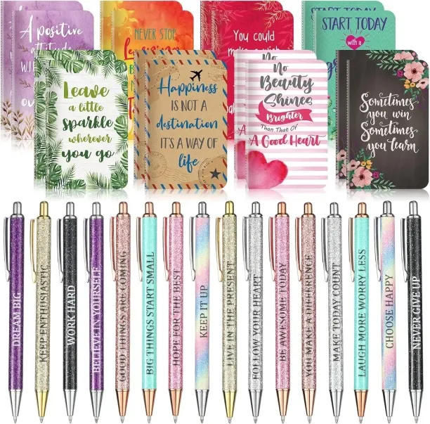 Hi Pansy 32 Pcs Motivational Quote Pens Inspirational Notepads Mini Motivational Journal with Ballp…
