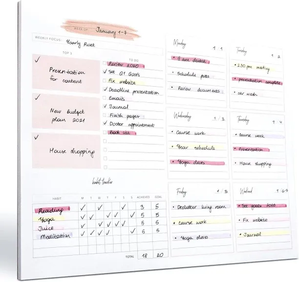 Hi Pansy Weekly Planner Notepad Tear Off – 52 Undated Weekly Sheets Daily To Do List , Habit Tracke…