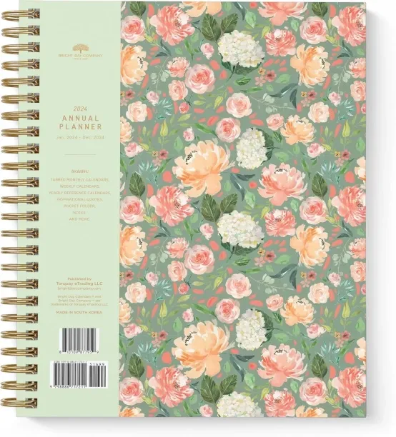 Hi Pansy 2024 Floral Annual Planner by Bright Day, Yearly Monthly Weekly Daily Spiral Bound Dated A…